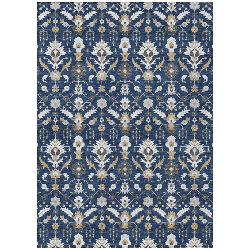 9' X 12' Navy Blue And Blue Oriental Washable Indoor Outdoor Area Rug Homeroots Outdoor