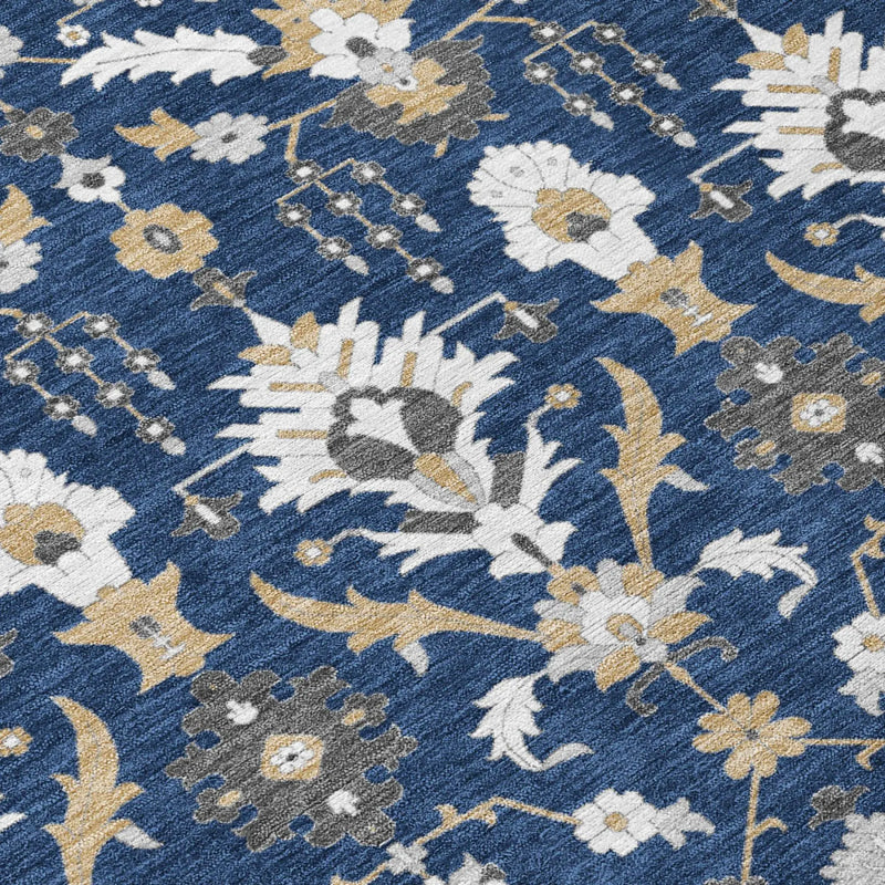 9' X 12' Navy Blue And Blue Oriental Washable Indoor Outdoor Area Rug Homeroots Outdoor