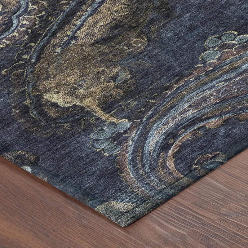 9' X 12' Navy Blue And Blue Paisley Washable Indoor Outdoor Area Rug Homeroots Outdoor