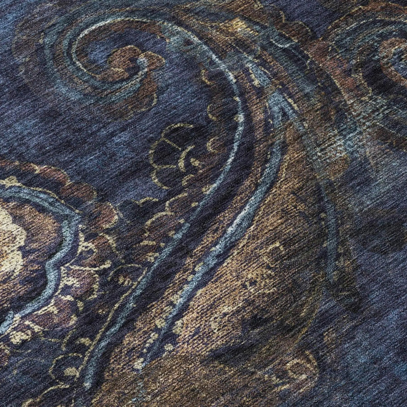 9' X 12' Navy Blue And Blue Paisley Washable Indoor Outdoor Area Rug Homeroots Outdoor