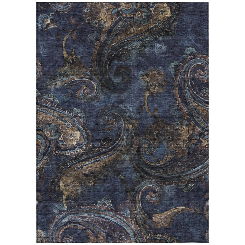 9' X 12' Navy Blue And Blue Paisley Washable Indoor Outdoor Area Rug Homeroots Outdoor