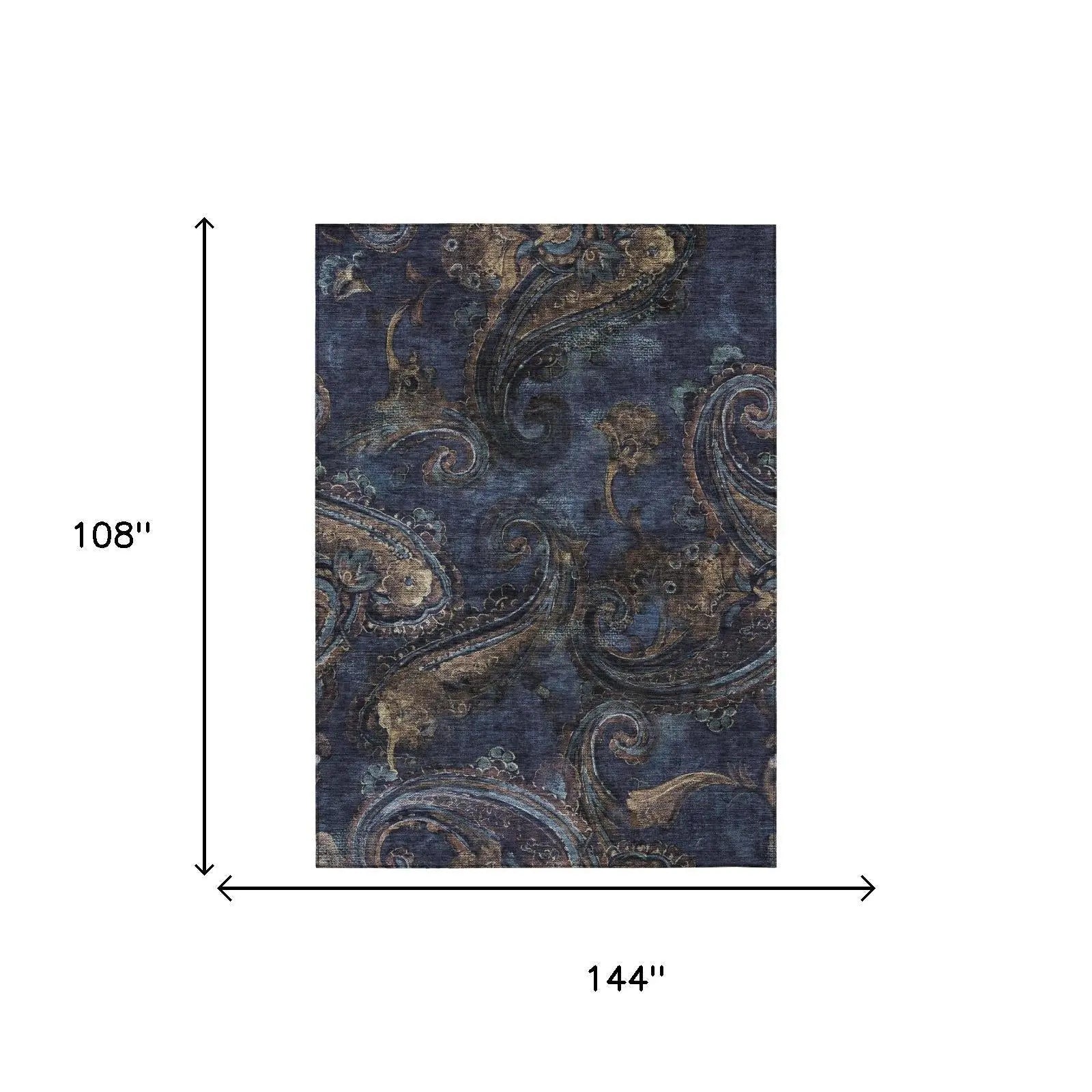 9' X 12' Navy Blue And Blue Paisley Washable Indoor Outdoor Area Rug Homeroots Outdoor