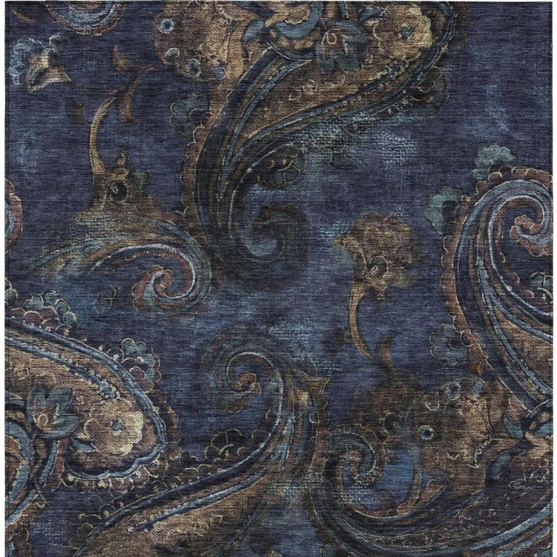 9' X 12' Navy Blue And Blue Paisley Washable Indoor Outdoor Area Rug Homeroots Outdoor