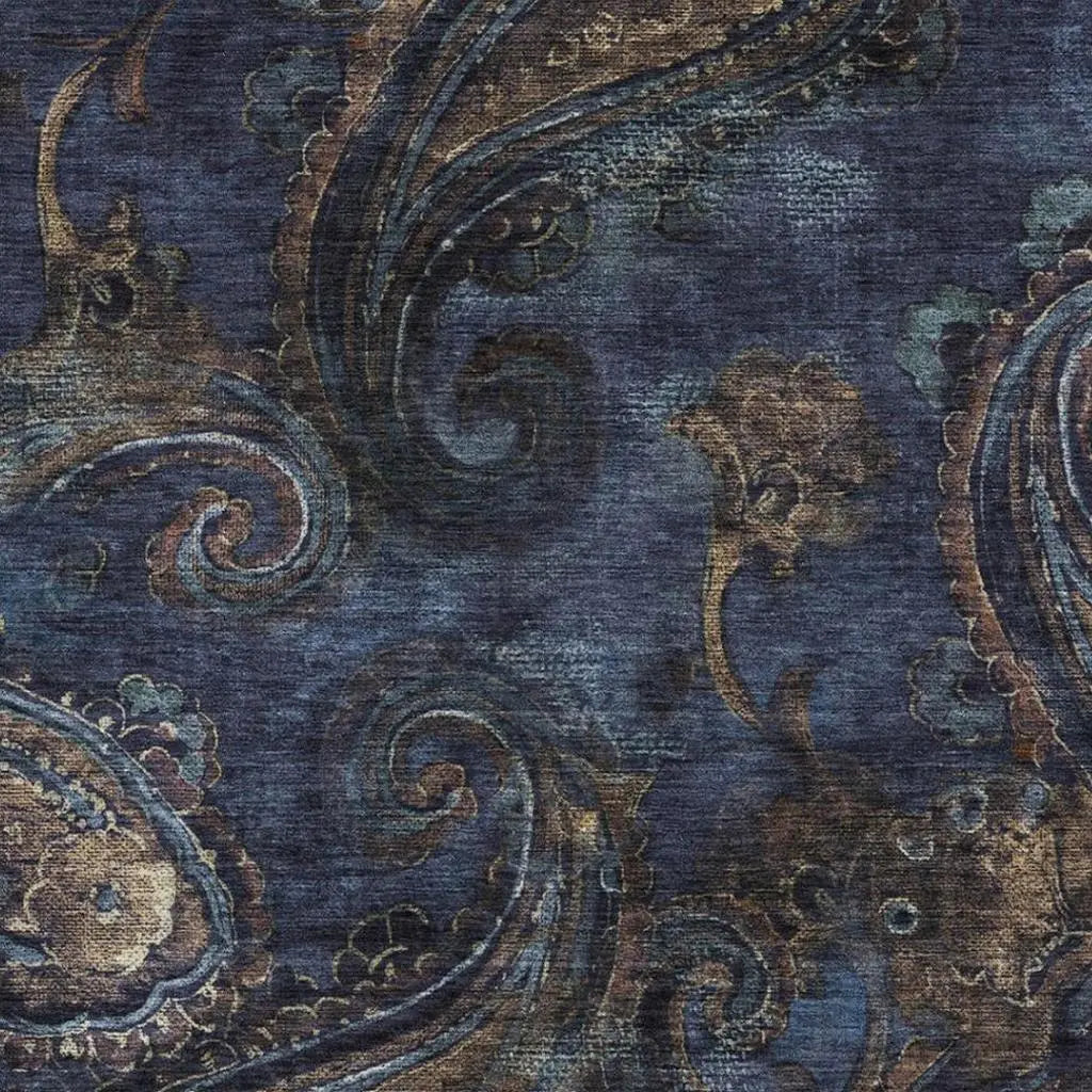 9' X 12' Navy Blue And Blue Paisley Washable Indoor Outdoor Area Rug Homeroots Outdoor