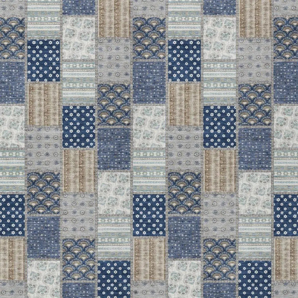 9' X 12' Navy Blue And Blue Patchwork Washable Indoor Outdoor Area Rug Homeroots Outdoor