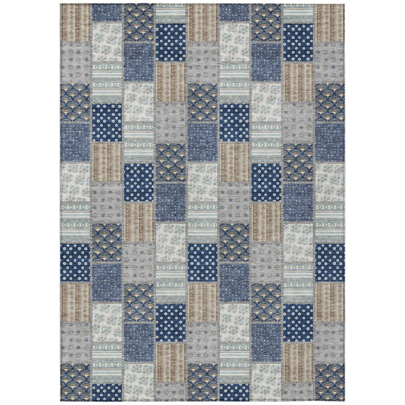 9' X 12' Navy Blue And Blue Patchwork Washable Indoor Outdoor Area Rug Homeroots Outdoor