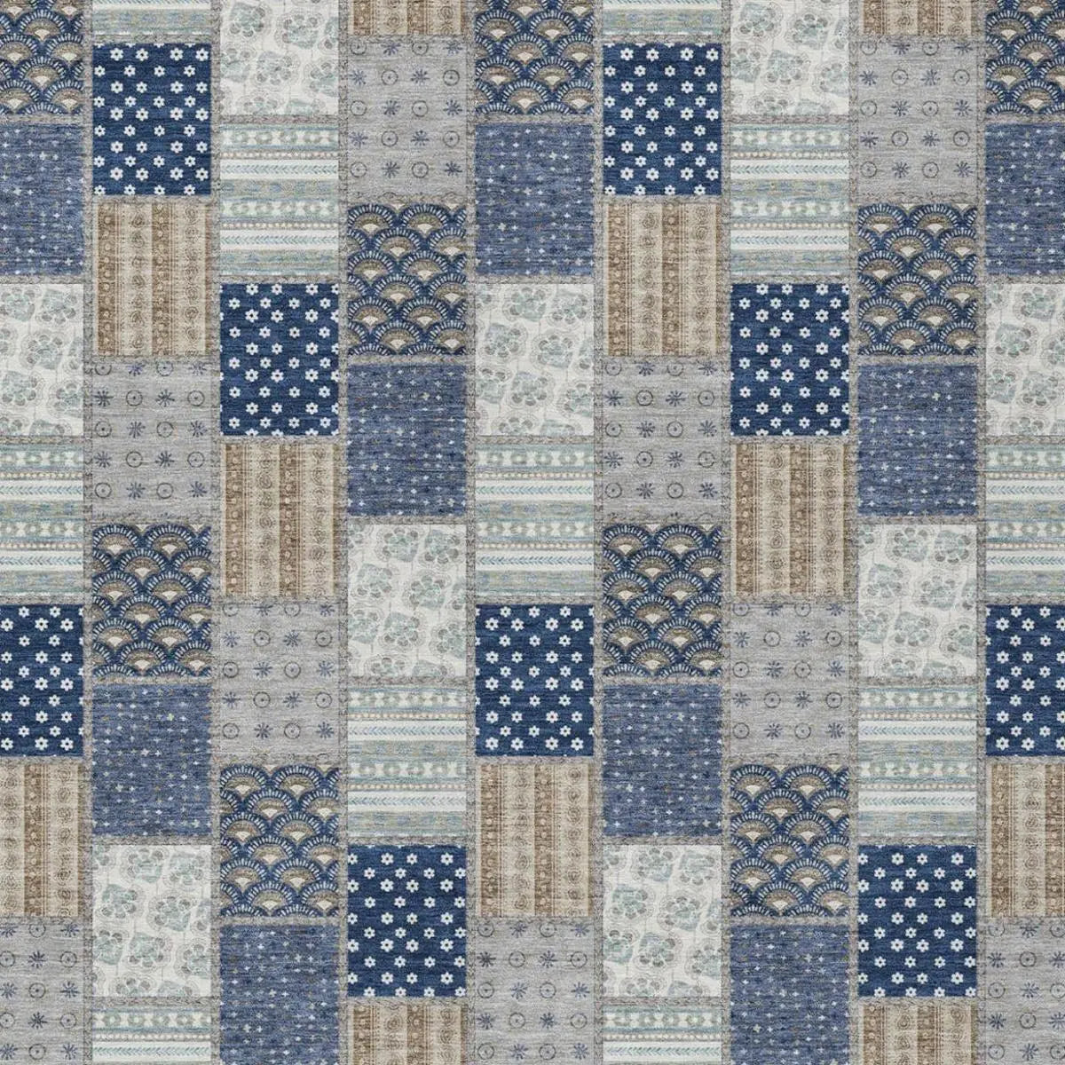 9' X 12' Navy Blue And Blue Patchwork Washable Indoor Outdoor Area Rug Homeroots Outdoor
