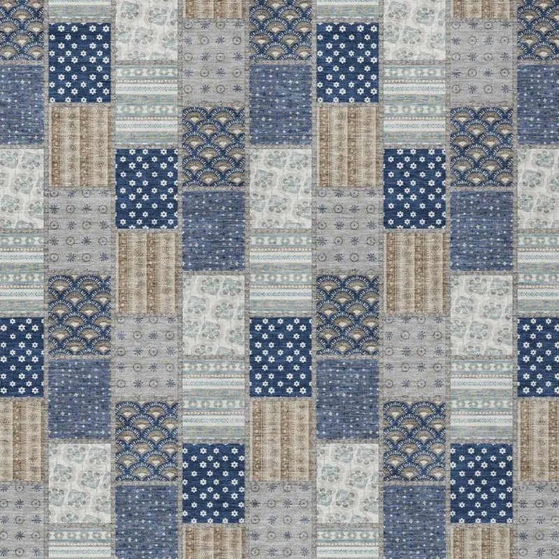 9' X 12' Navy Blue And Blue Patchwork Washable Indoor Outdoor Area Rug Homeroots Outdoor