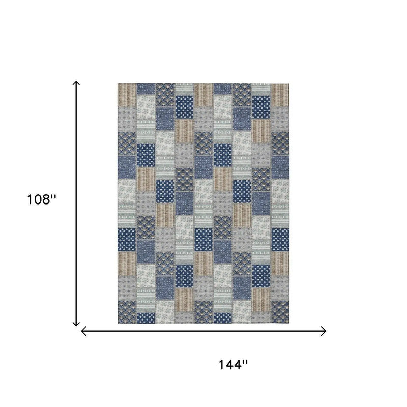9' X 12' Navy Blue And Blue Patchwork Washable Indoor Outdoor Area Rug Homeroots Outdoor