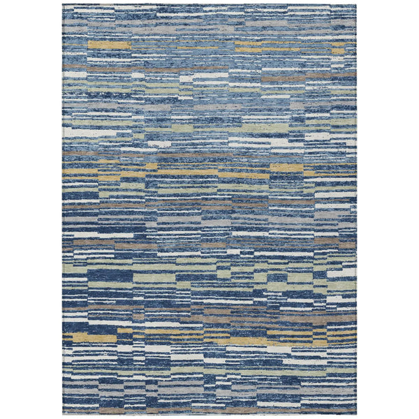 9' X 12' Navy Blue And Blue Striped Washable Indoor Outdoor Area Rug Homeroots Outdoor