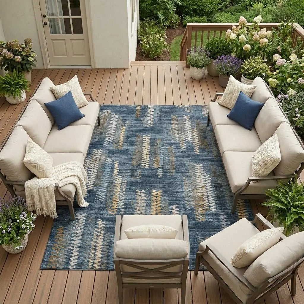 9' X 12' Navy Blue And Blue Striped Washable Indoor Outdoor Area Rug Homeroots Outdoor