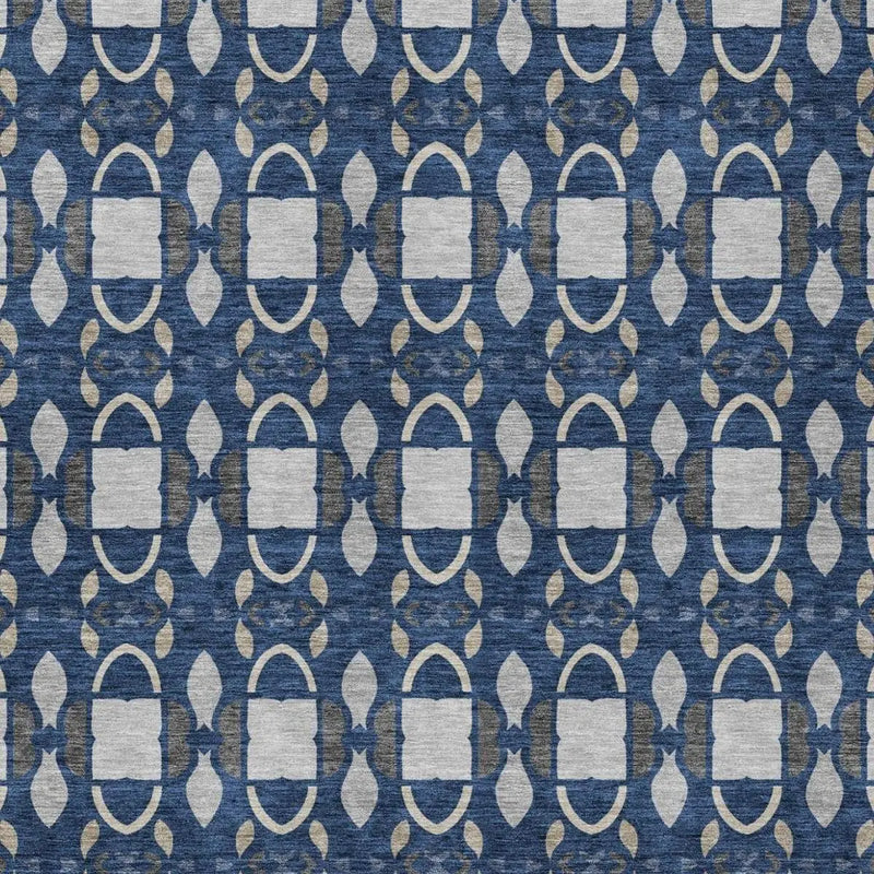9' X 12' Navy Blue And Blue Striped Washable Indoor Outdoor Area Rug Homeroots Outdoor
