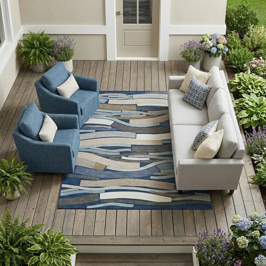 9' X 12' Navy Blue And Blue Striped Washable Indoor Outdoor Area Rug Homeroots Outdoor