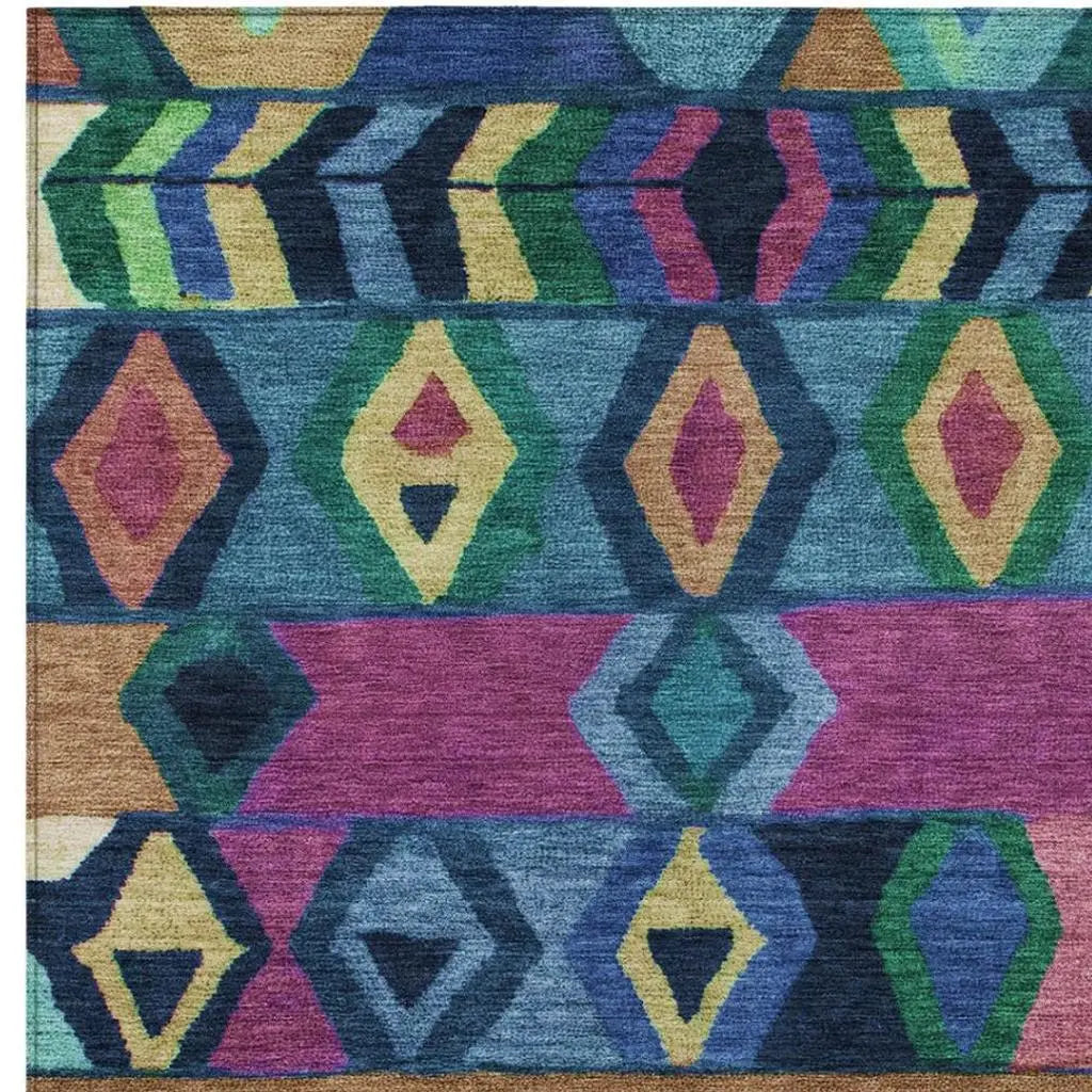 9' X 12' Navy Blue And Blue Tribal Washable Indoor Outdoor Area Rug Homeroots Outdoor