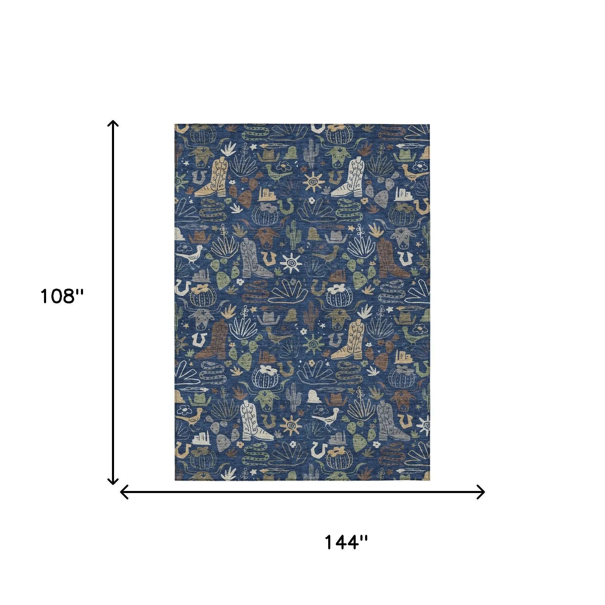 9' X 12' Navy Blue And Brown Cactus Washable Indoor Outdoor Area Rug Homeroots Outdoor