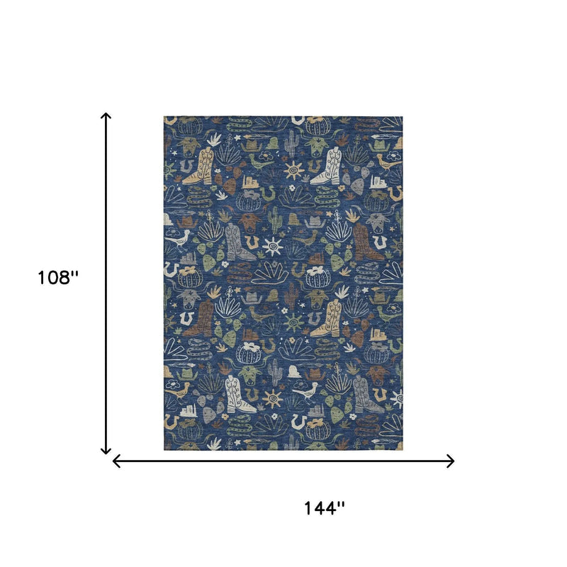 9' X 12' Navy Blue And Brown Cactus Washable Indoor Outdoor Area Rug Homeroots Outdoor
