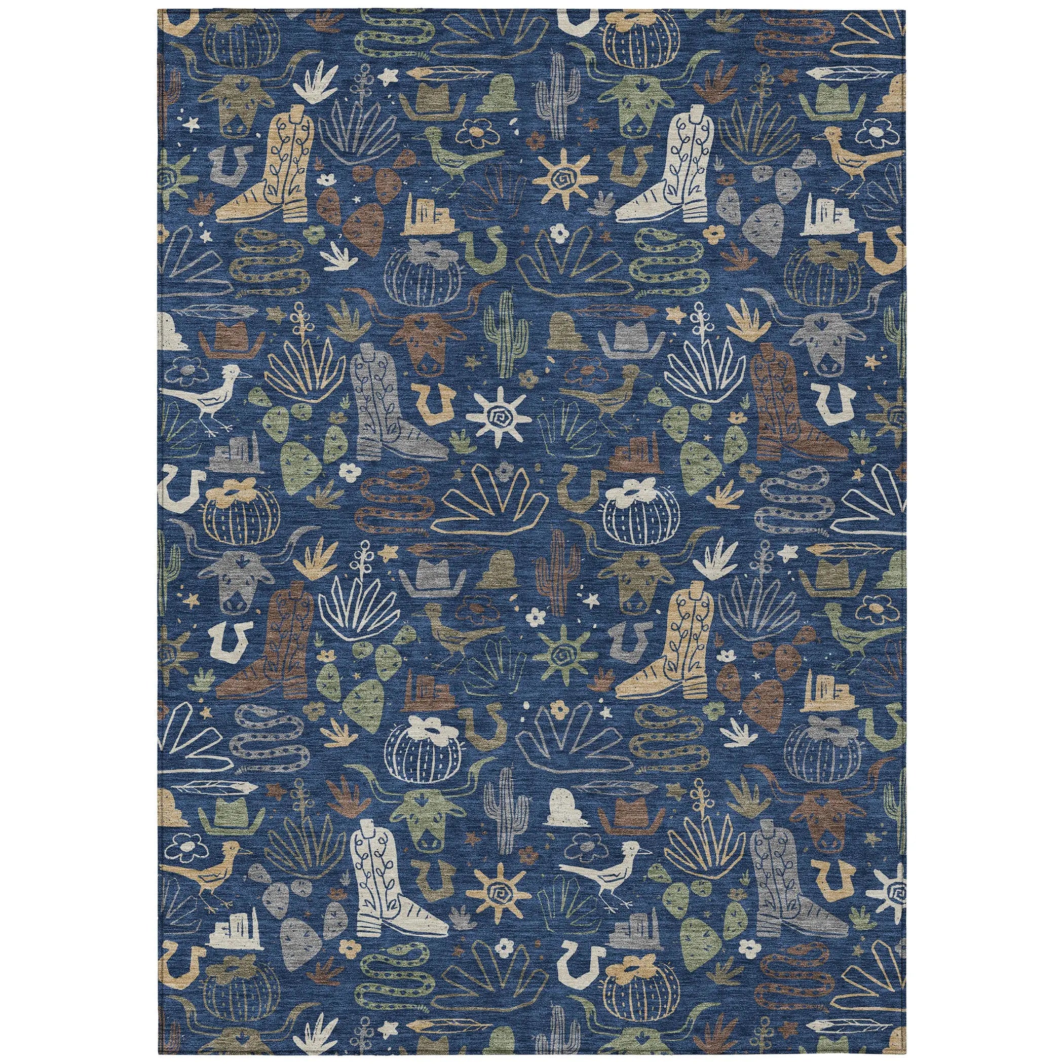 9' X 12' Navy Blue And Brown Cactus Washable Indoor Outdoor Area Rug Homeroots Outdoor