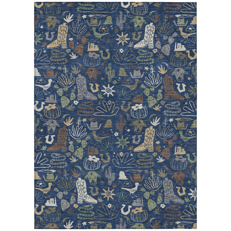 9' X 12' Navy Blue And Brown Cactus Washable Indoor Outdoor Area Rug Homeroots Outdoor