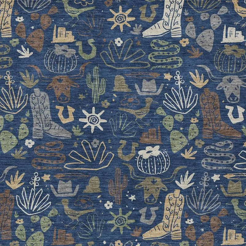 9' X 12' Navy Blue And Brown Cactus Washable Indoor Outdoor Area Rug Homeroots Outdoor