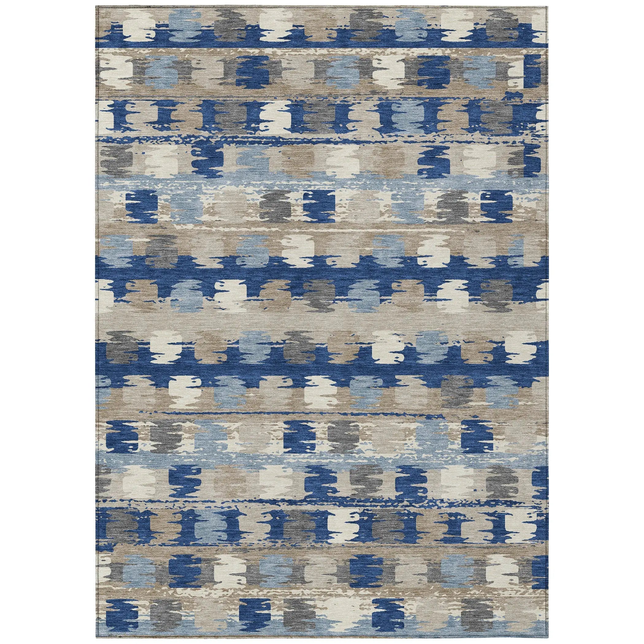 9' X 12' Navy Blue And Charcoal Abstract Washable Indoor Outdoor Area Rug Homeroots Outdoor