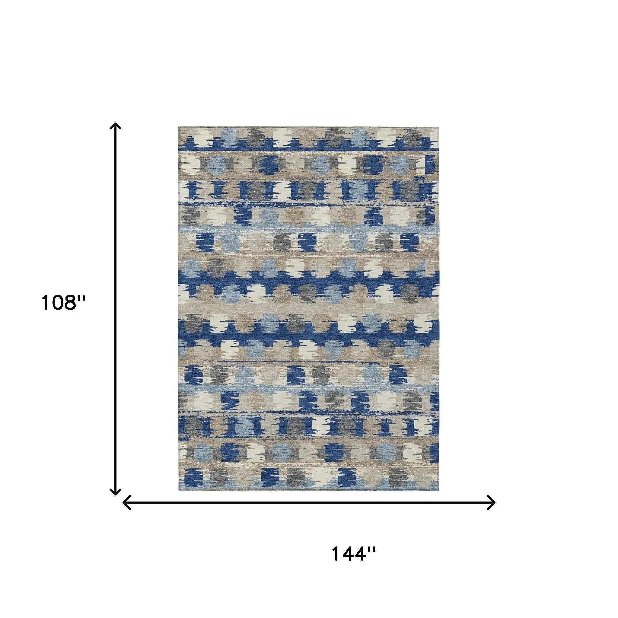 Blue and beige geometric patterned area rug, 12'x9', made of durable synthetic fiber, perfect for modern decor.