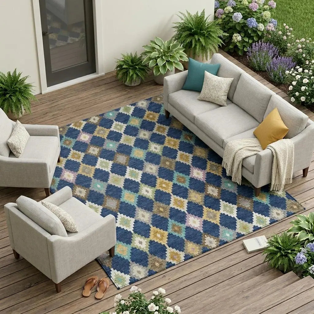 9' X 12' Navy Blue And Chocolate Aztec Washable Indoor Outdoor Area Rug Homeroots Outdoor