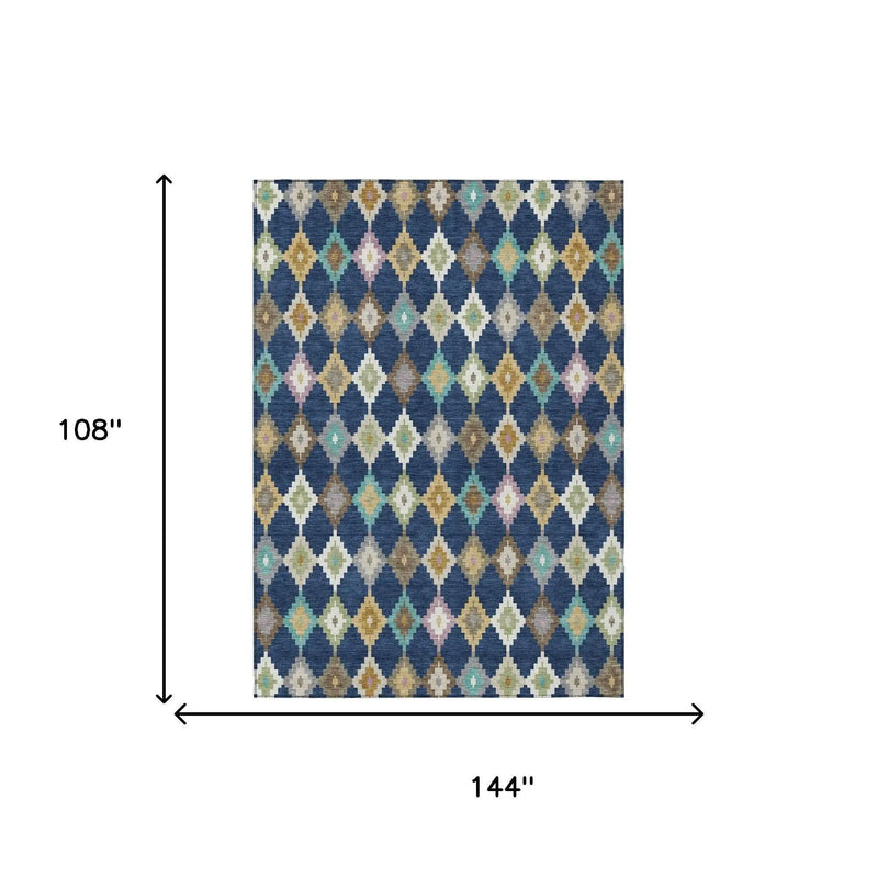 9' X 12' Navy Blue And Chocolate Aztec Washable Indoor Outdoor Area Rug Homeroots Outdoor