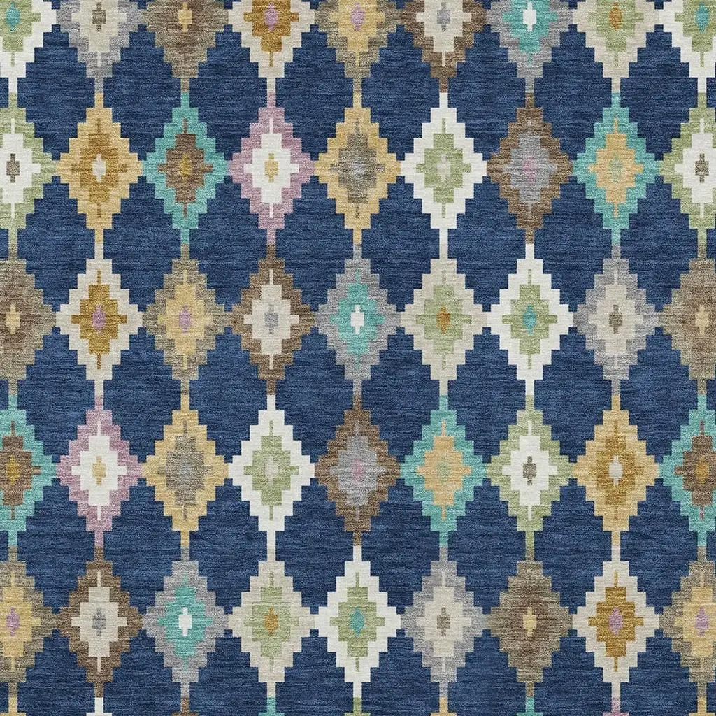 9' X 12' Navy Blue And Chocolate Aztec Washable Indoor Outdoor Area Rug Homeroots Outdoor