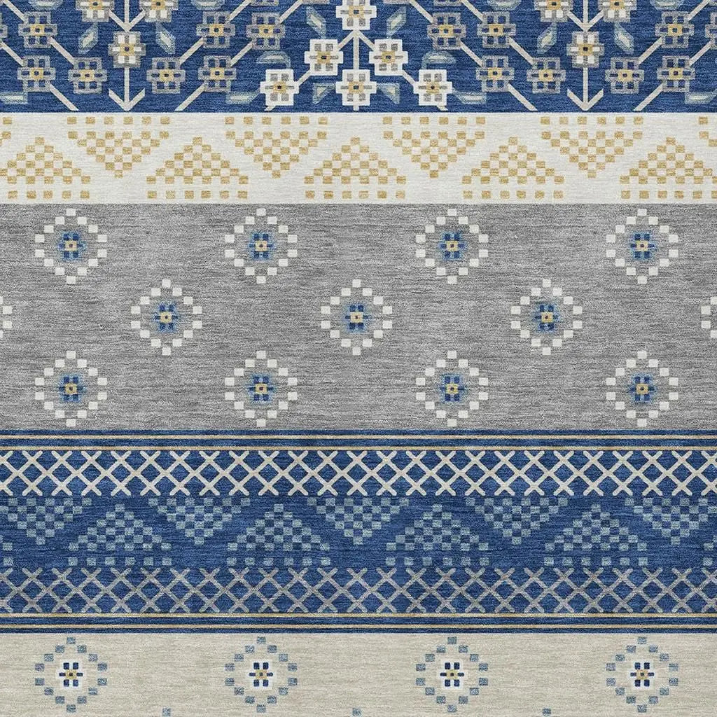 9' X 12' Navy Blue And Copper Striped Washable Indoor Outdoor Area Rug Homeroots Outdoor