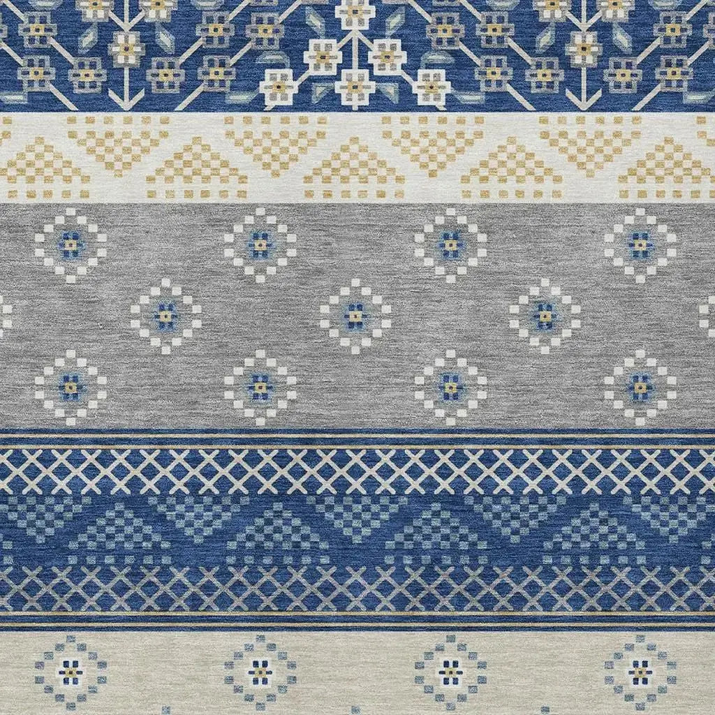 9' X 12' Navy Blue And Copper Striped Washable Indoor Outdoor Area Rug Homeroots Outdoor