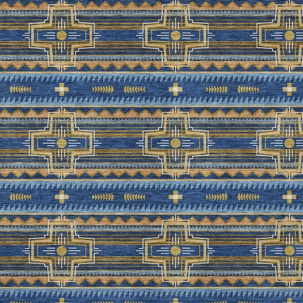 9' X 12' Navy Blue And Coral Tribal Washable Indoor Outdoor Area Rug Homeroots Outdoor
