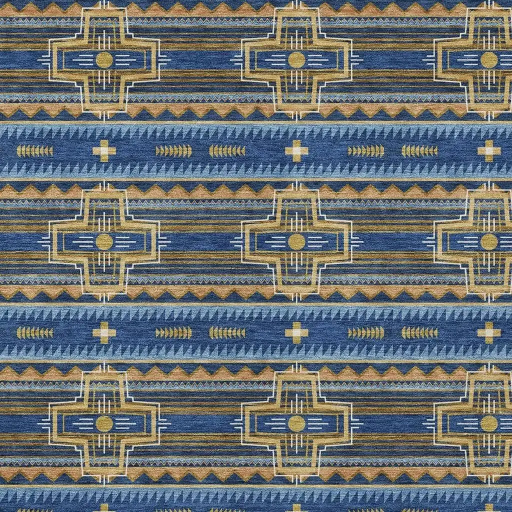 9' X 12' Navy Blue And Coral Tribal Washable Indoor Outdoor Area Rug Homeroots Outdoor