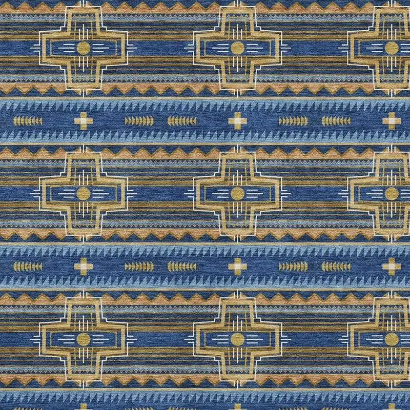 9' X 12' Navy Blue And Coral Tribal Washable Indoor Outdoor Area Rug Homeroots Outdoor