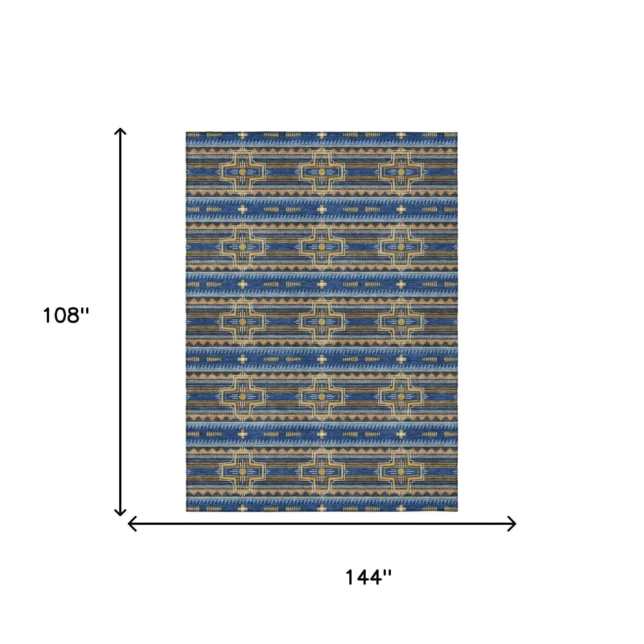 9' X 12' Navy Blue And Coral Tribal Washable Indoor Outdoor Area Rug Homeroots Outdoor