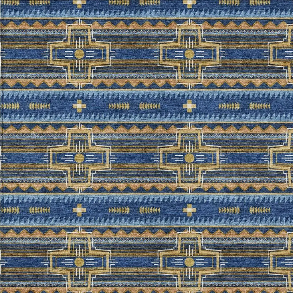 9' X 12' Navy Blue And Coral Tribal Washable Indoor Outdoor Area Rug Homeroots Outdoor