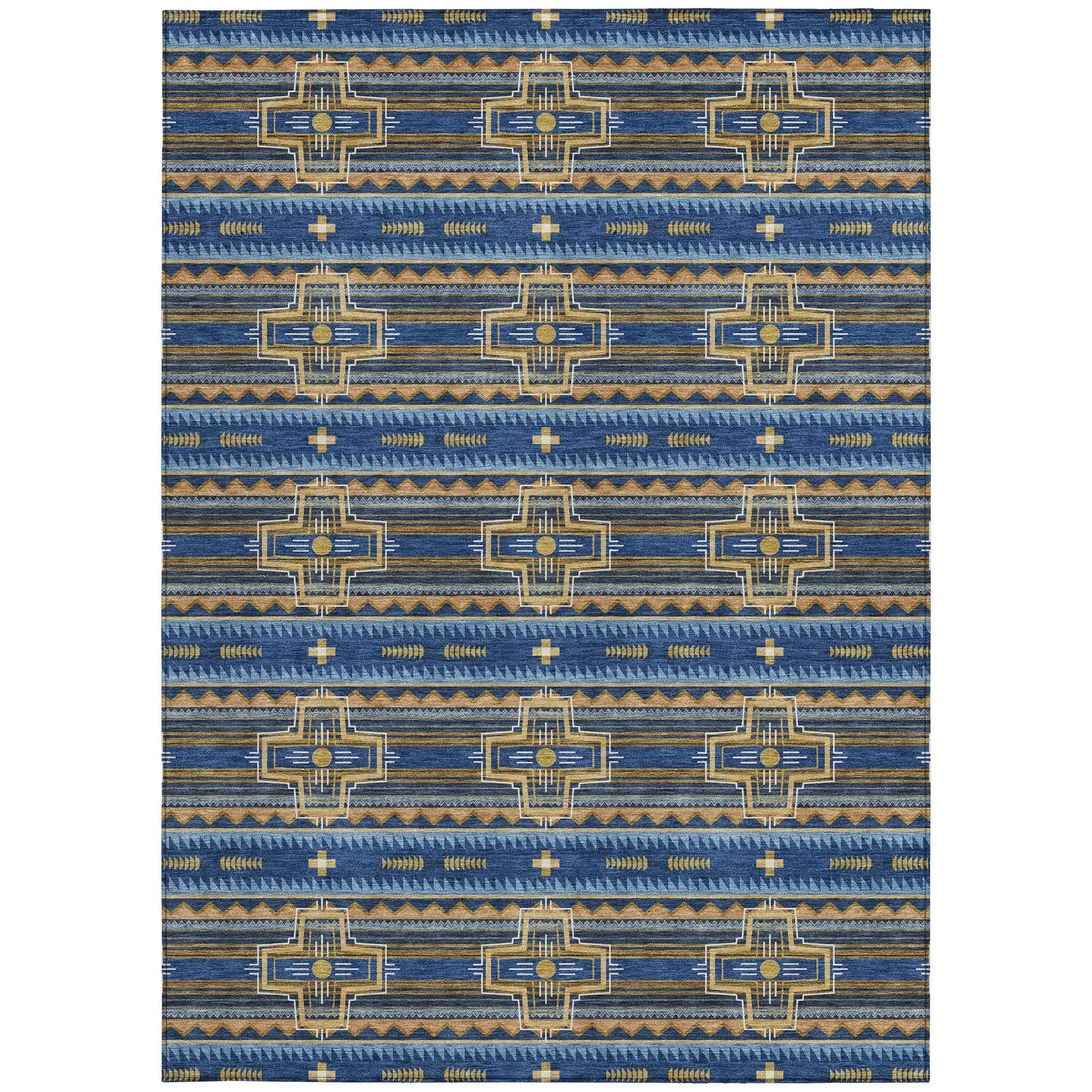 9' X 12' Navy Blue And Coral Tribal Washable Indoor Outdoor Area Rug Homeroots Outdoor