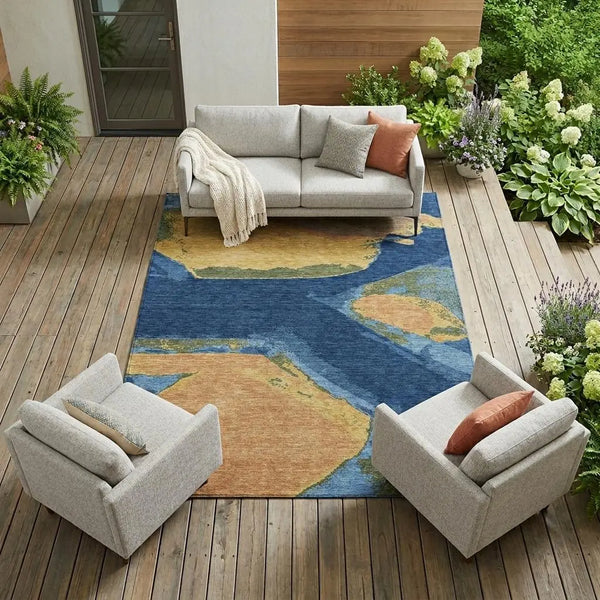 9' X 12' Navy Blue And Denim Blue Abstract Washable Indoor Outdoor Area Rug Homeroots Outdoor