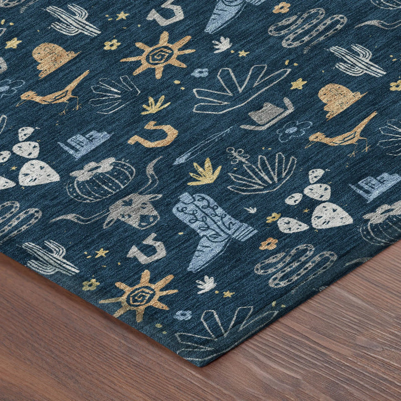 9' X 12' Navy Blue And Denim Blue Cactus Washable Indoor Outdoor Area Rug Homeroots Outdoor