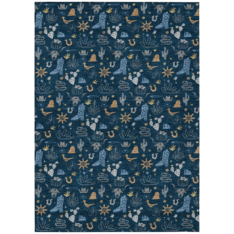 9' X 12' Navy Blue And Denim Blue Cactus Washable Indoor Outdoor Area Rug Homeroots Outdoor