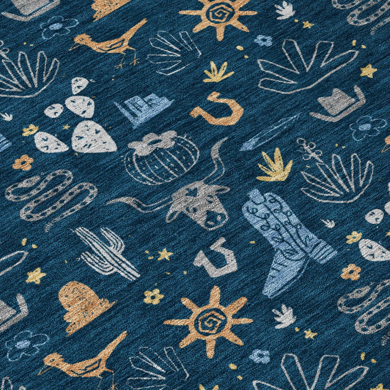 9' X 12' Navy Blue And Denim Blue Cactus Washable Indoor Outdoor Area Rug Homeroots Outdoor