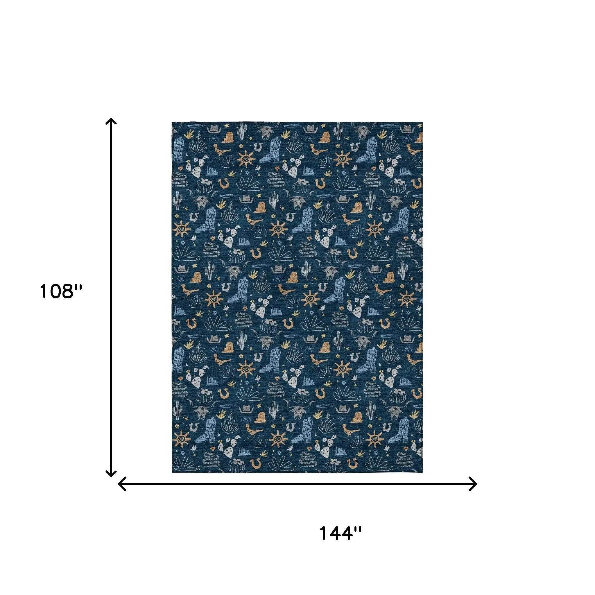 9' X 12' Navy Blue And Denim Blue Cactus Washable Indoor Outdoor Area Rug Homeroots Outdoor