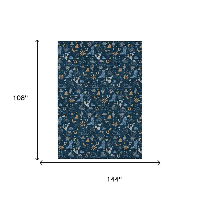 9' X 12' Navy Blue And Denim Blue Cactus Washable Indoor Outdoor Area Rug Homeroots Outdoor