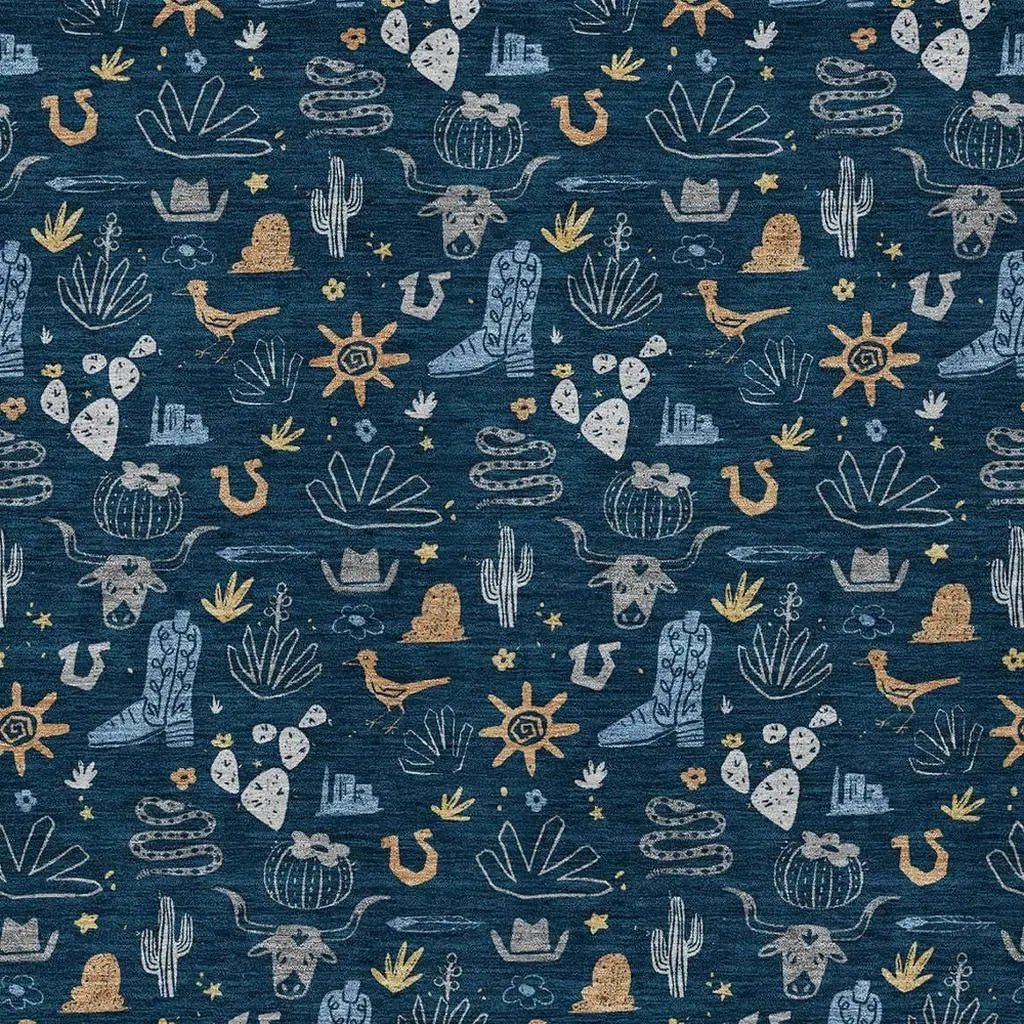 9' X 12' Navy Blue And Denim Blue Cactus Washable Indoor Outdoor Area Rug Homeroots Outdoor