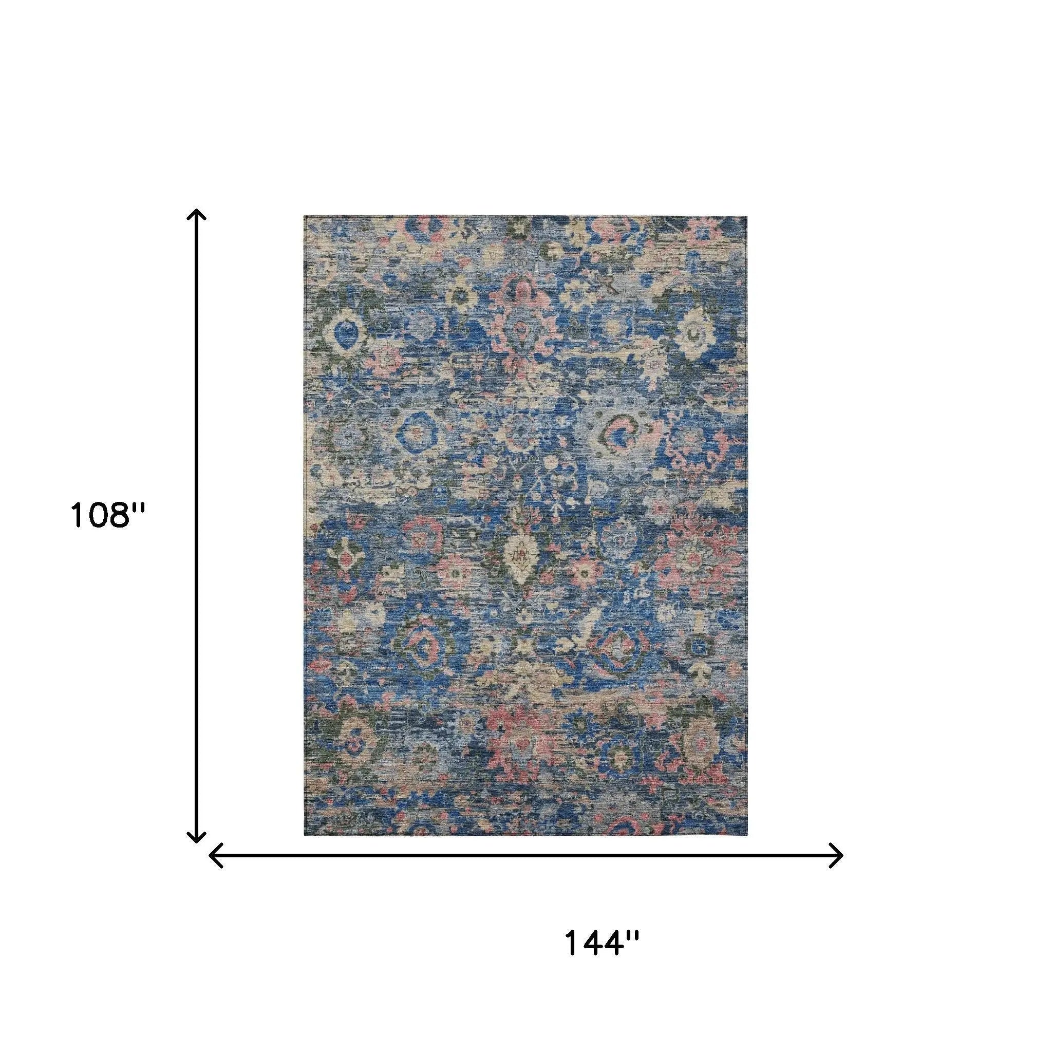 9' X 12' Navy Blue And Denim Blue Floral Washable Indoor Outdoor Area Rug Homeroots Outdoor