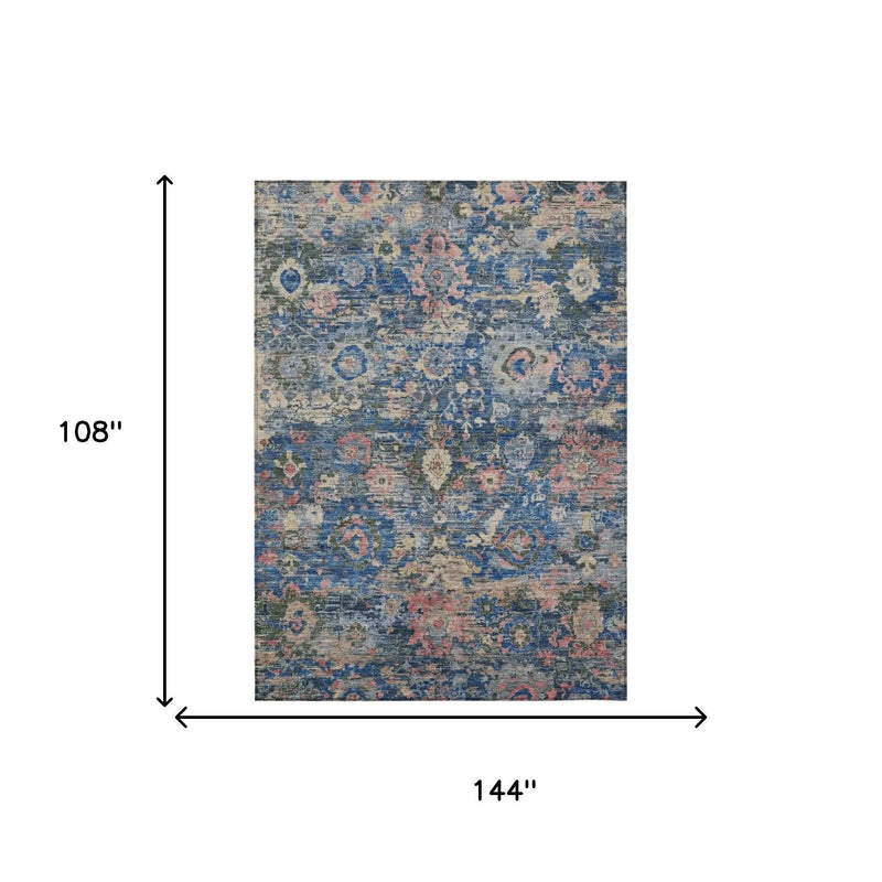 9' X 12' Navy Blue And Denim Blue Floral Washable Indoor Outdoor Area Rug Homeroots Outdoor
