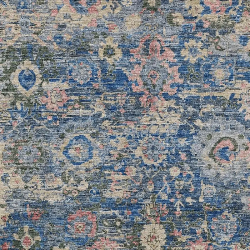 9' X 12' Navy Blue And Denim Blue Floral Washable Indoor Outdoor Area Rug Homeroots Outdoor