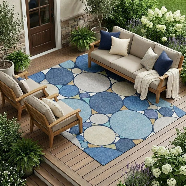 9' X 12' Navy Blue And Denim Blue Geometric Washable Indoor Outdoor Area Rug Homeroots Outdoor