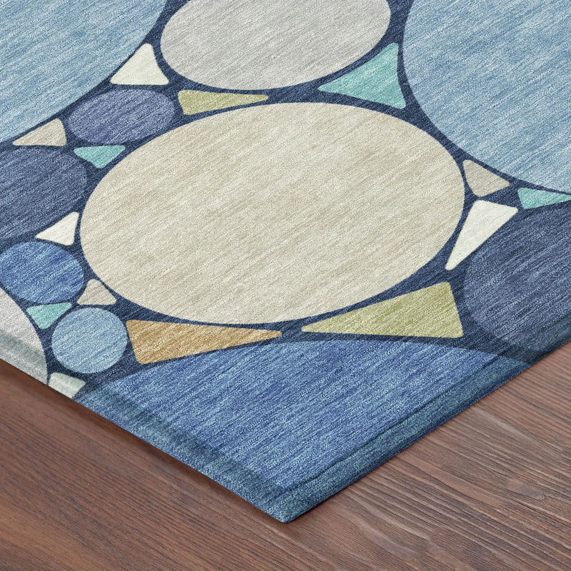 9' X 12' Navy Blue And Denim Blue Geometric Washable Indoor Outdoor Area Rug Homeroots Outdoor