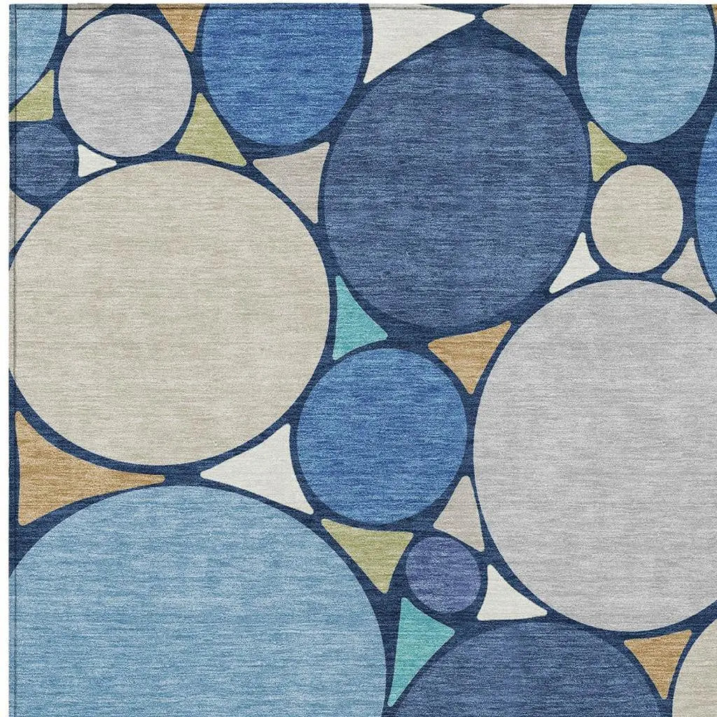 9' X 12' Navy Blue And Denim Blue Geometric Washable Indoor Outdoor Area Rug Homeroots Outdoor