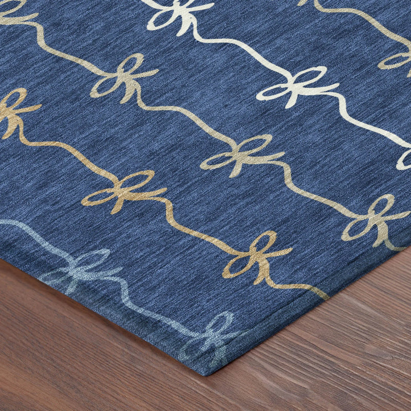 9' X 12' Navy Blue And Denim Blue Southwestern Washable Indoor Outdoor Area Rug Homeroots Outdoor